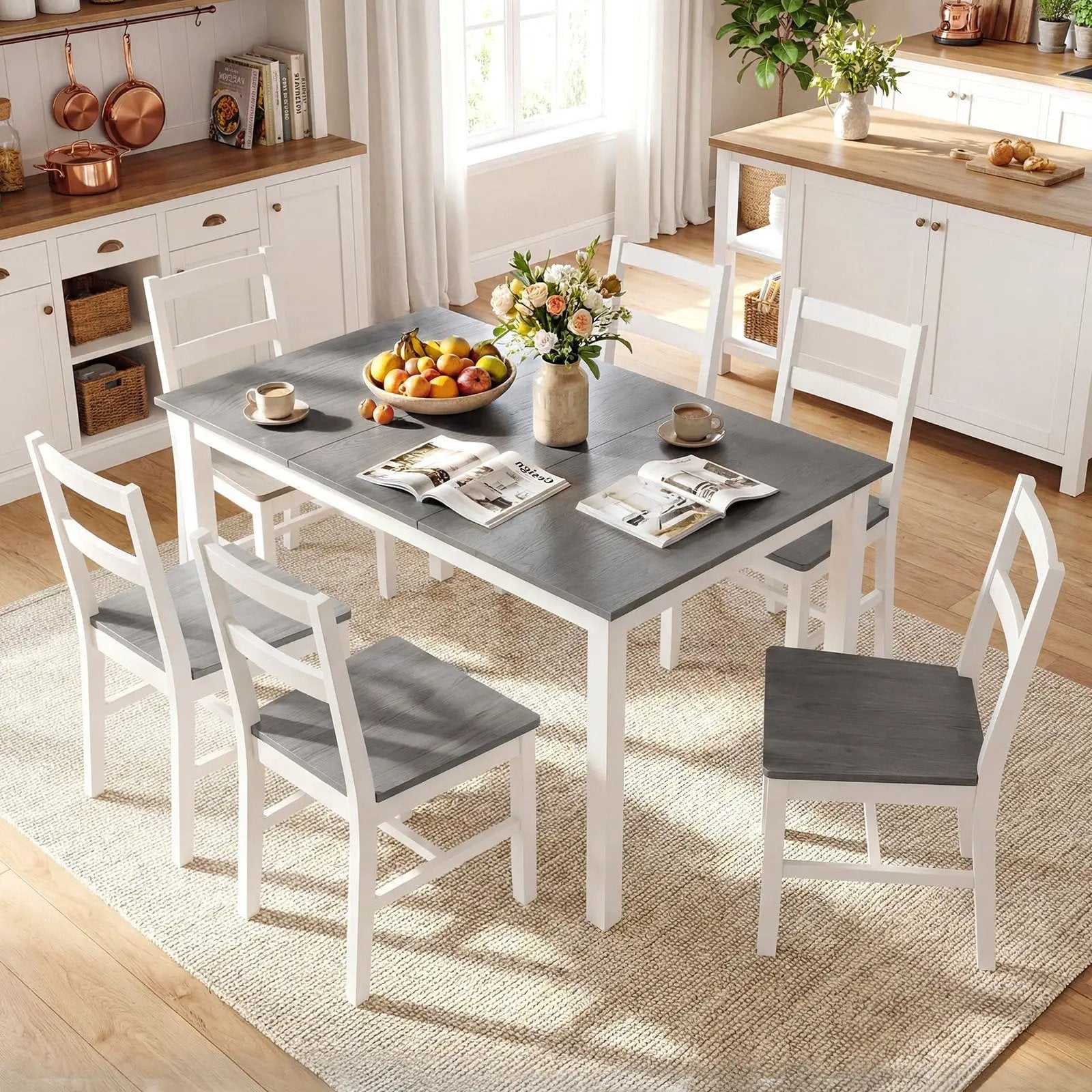 60 Inch Rectangular Dinner Table with Solid Rubber Wood Legs by DirectDeals