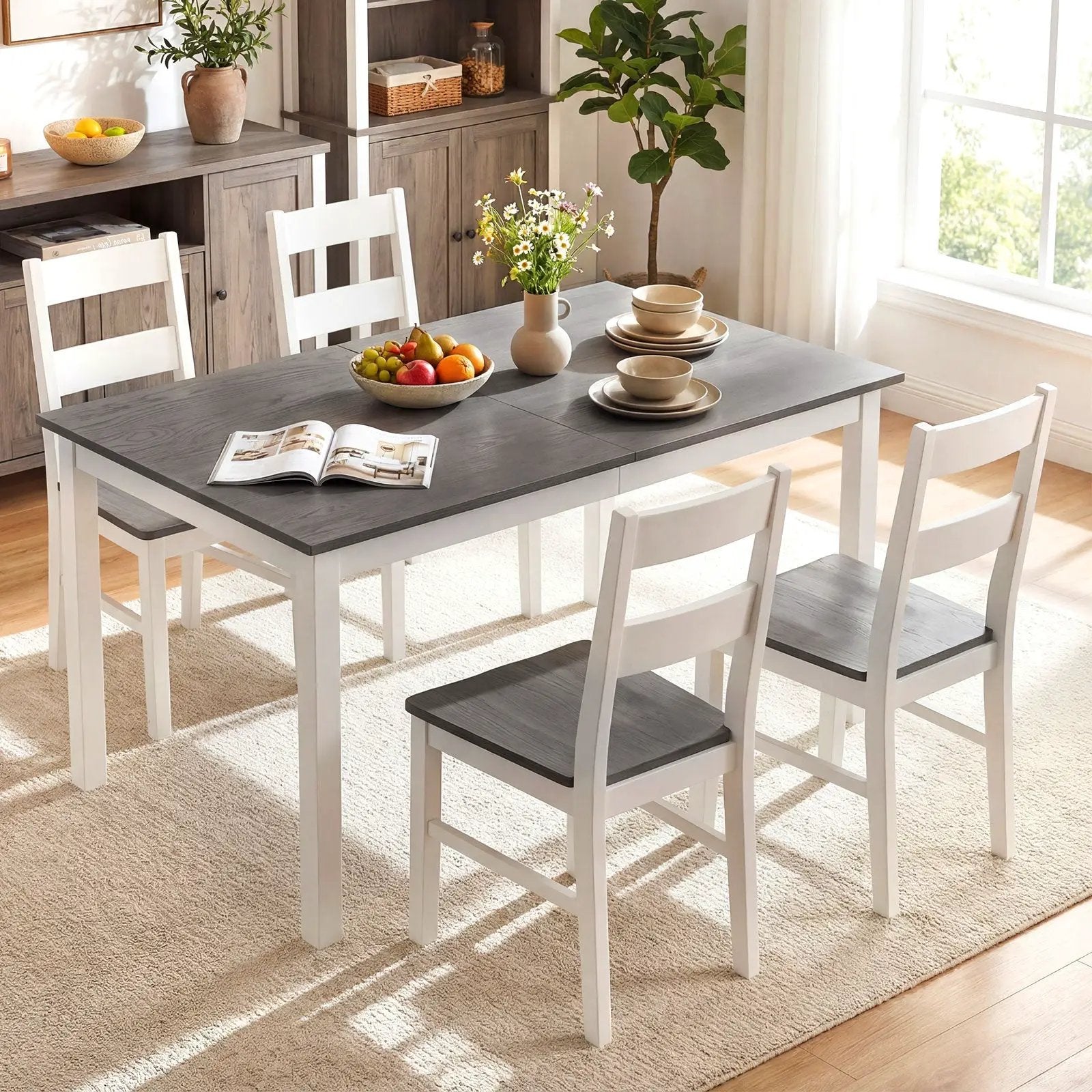 60 Inch Rectangular Dinner Table with Solid Rubber Wood Legs by DirectDeals