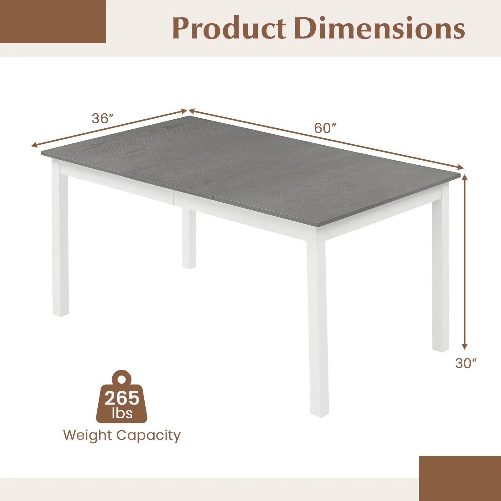 60 Inch Rectangular Dinner Table with Solid Rubber Wood Legs by DirectDeals