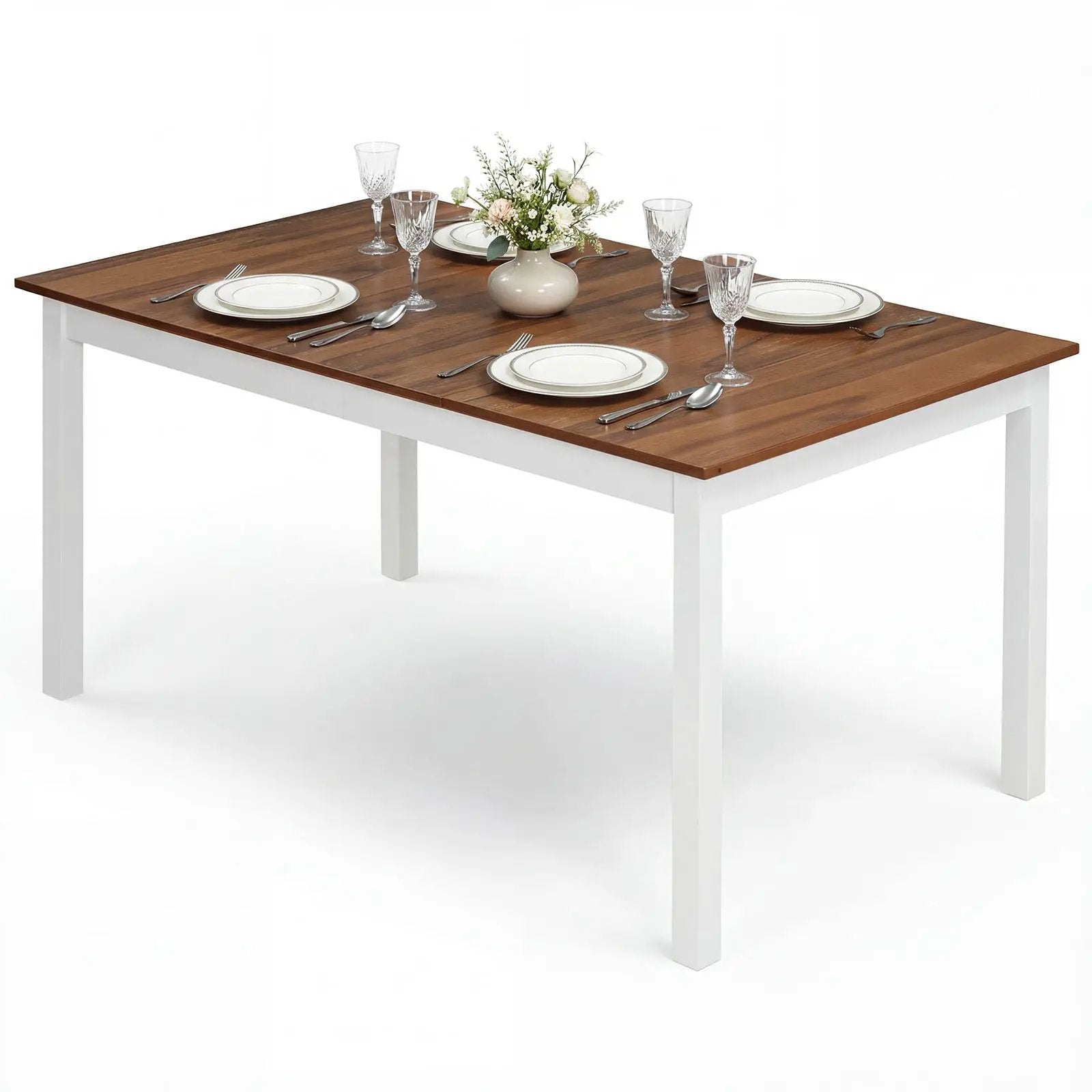 60 Inch Rectangular Dinner Table with Solid Rubber Wood Legs by DirectDeals