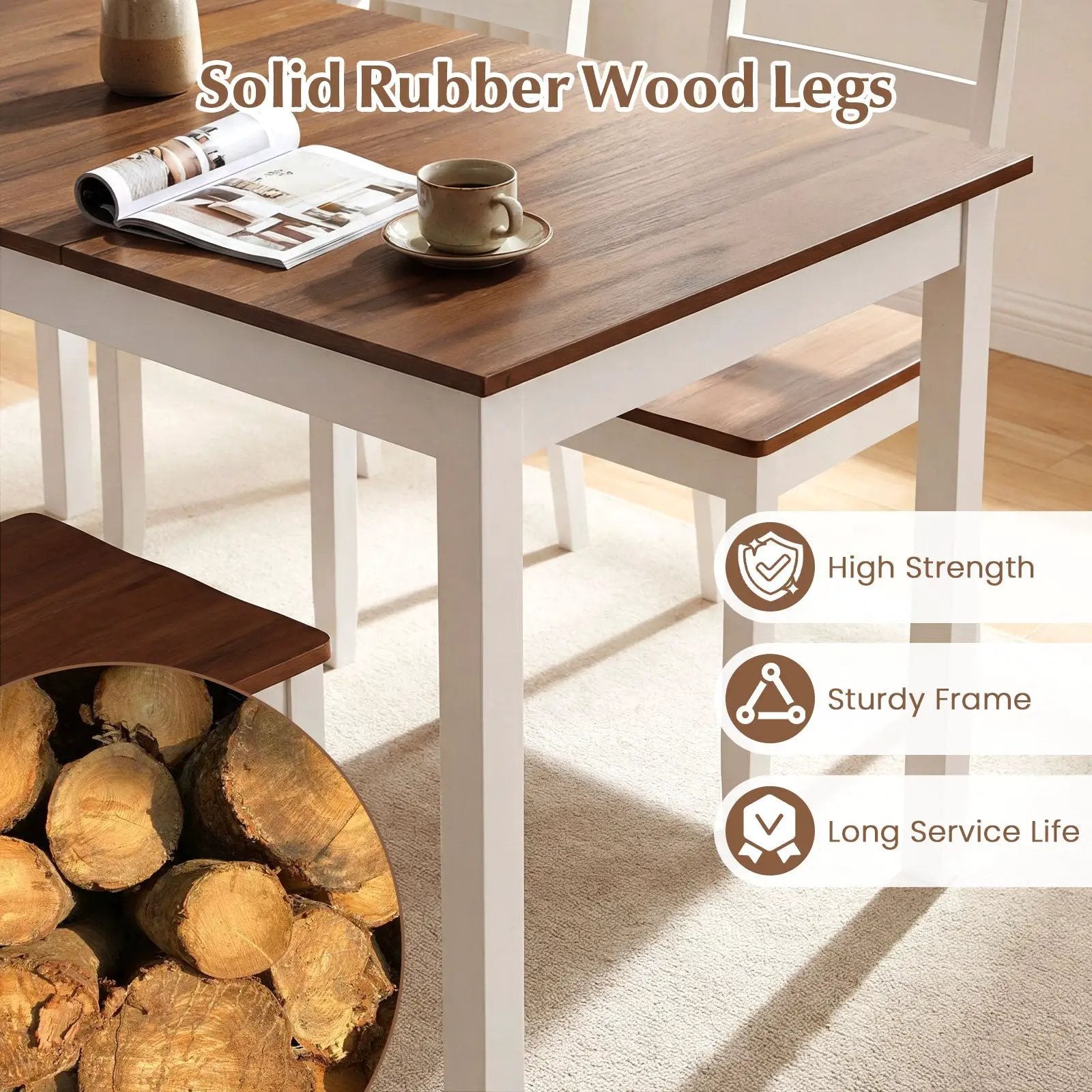 60 Inch Rectangular Dinner Table with Solid Rubber Wood Legs by DirectDeals