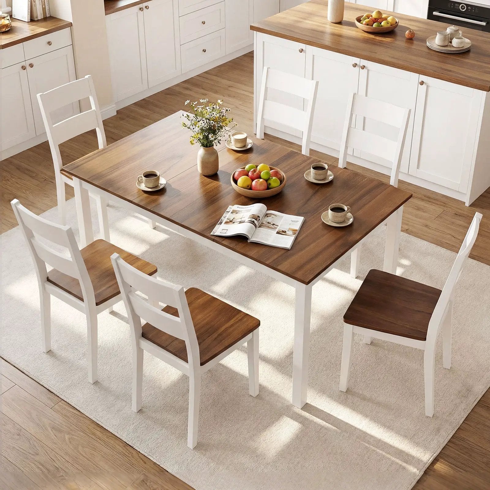 60 Inch Rectangular Dinner Table with Solid Rubber Wood Legs by DirectDeals
