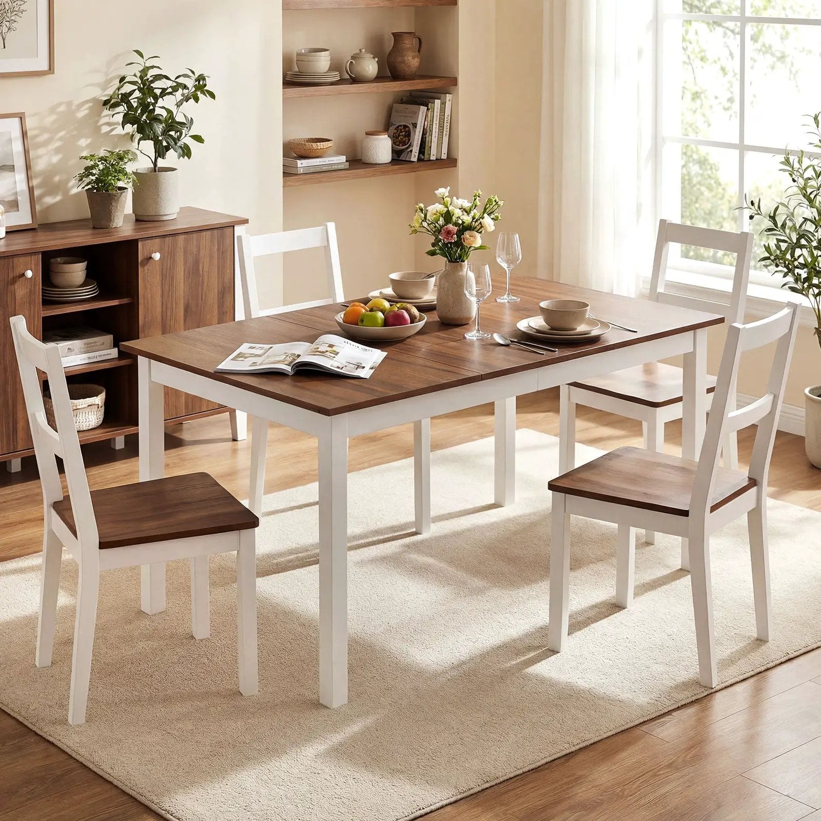 60 Inch Rectangular Dinner Table with Solid Rubber Wood Legs by DirectDeals
