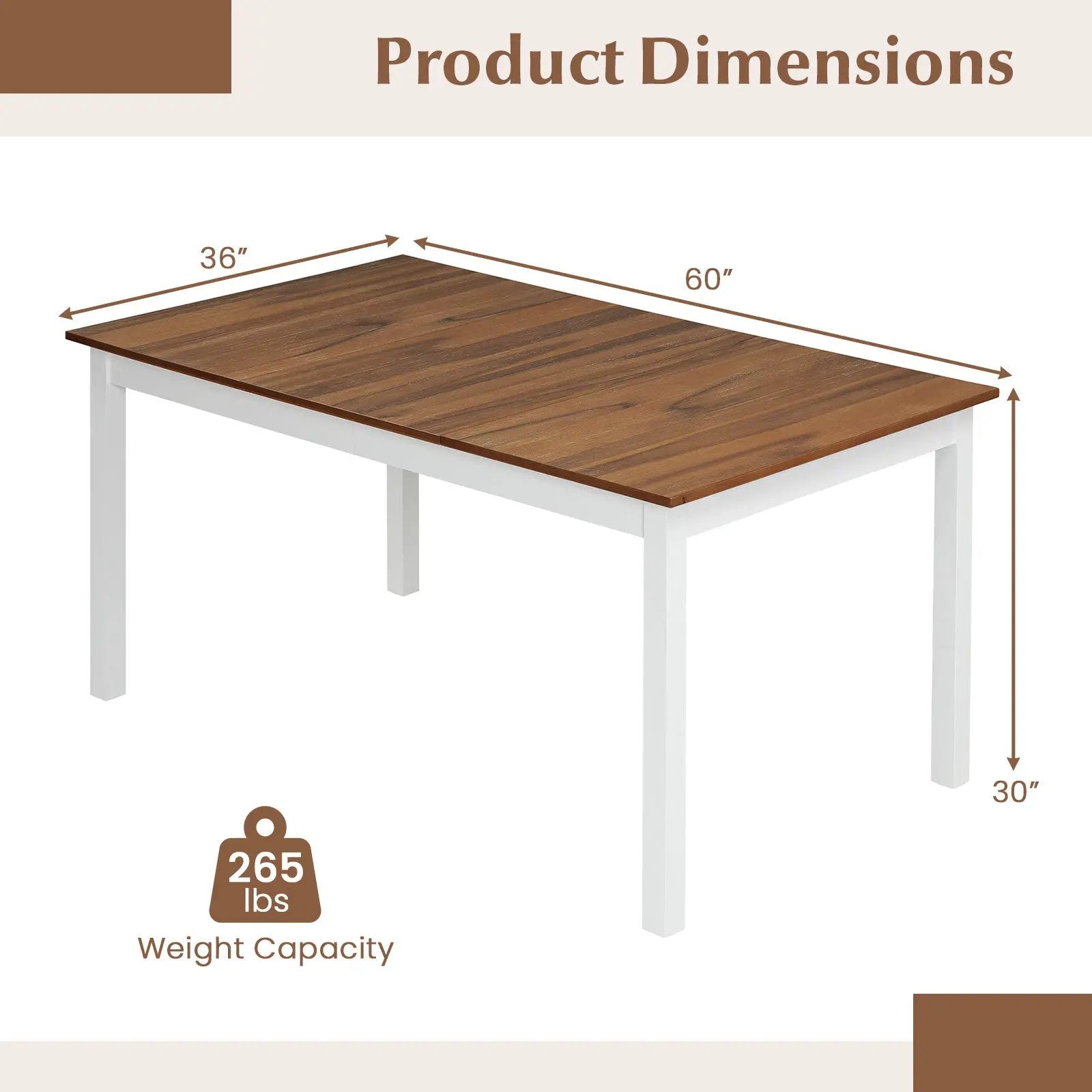 60 Inch Rectangular Dinner Table with Solid Rubber Wood Legs by DirectDeals