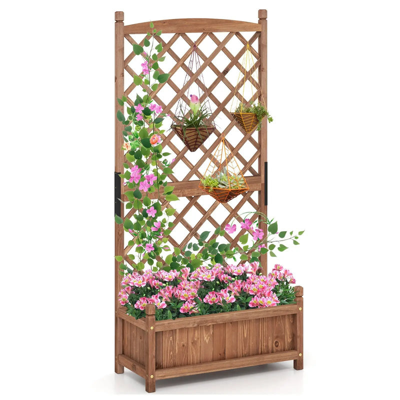 60 Inch Tall Raised Garden Bed with Diamond Lattice Trellis and Drainage Holes by DirectDeals
