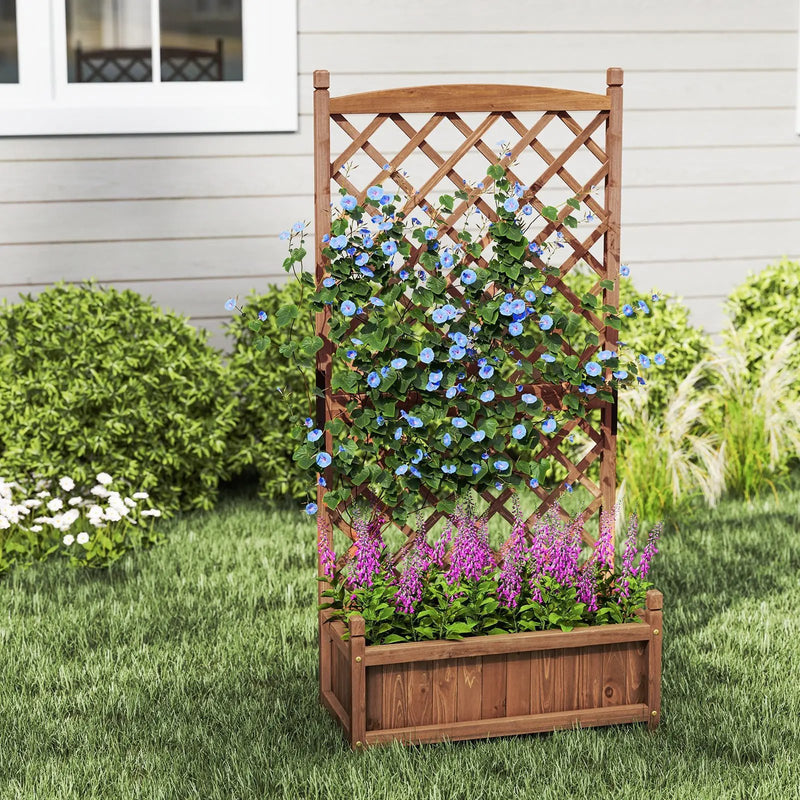 60 Inch Tall Raised Garden Bed with Diamond Lattice Trellis and Drainage Holes by DirectDeals
