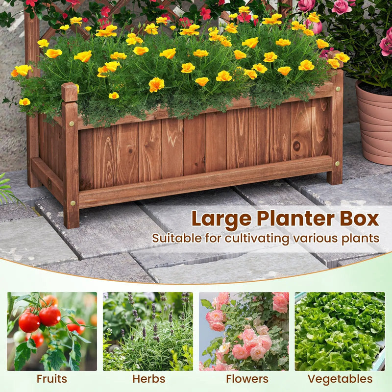 60 Inch Tall Raised Garden Bed with Diamond Lattice Trellis and Drainage Holes by DirectDeals