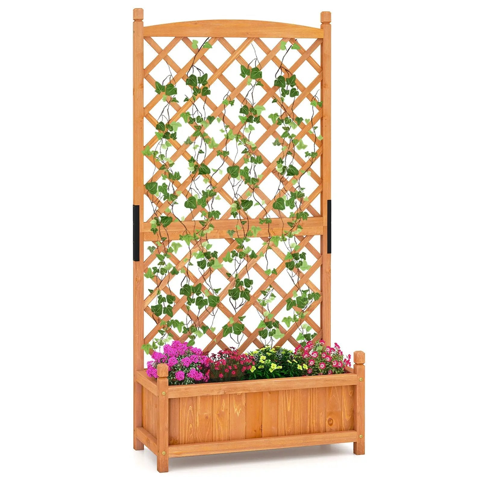60 Inch Tall Raised Garden Bed with Diamond Lattice Trellis and Drainage Holes by DirectDeals