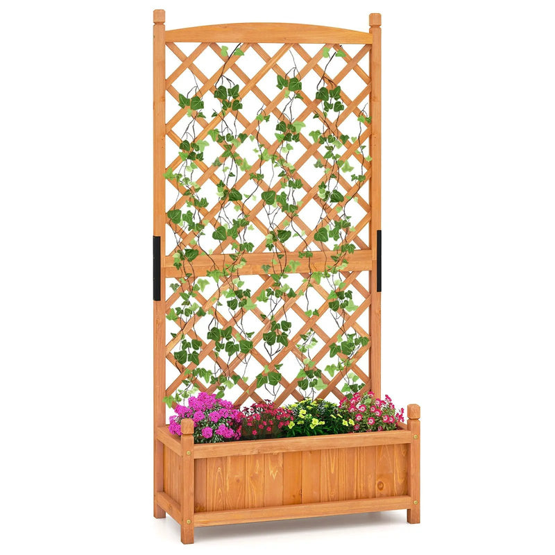 60 Inch Tall Raised Garden Bed with Diamond Lattice Trellis and Drainage Holes by DirectDeals