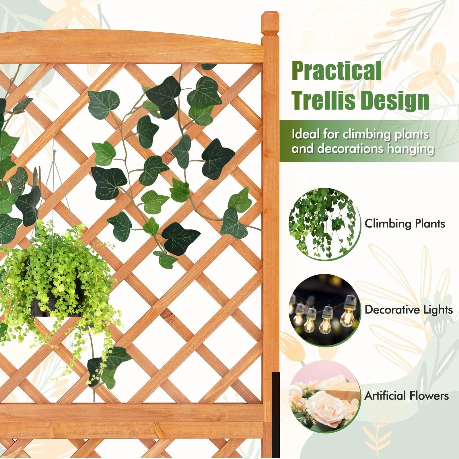 60 Inch Tall Raised Garden Bed with Diamond Lattice Trellis and Drainage Holes by DirectDeals