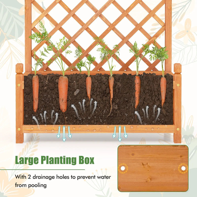 60 Inch Tall Raised Garden Bed with Diamond Lattice Trellis and Drainage Holes by DirectDeals