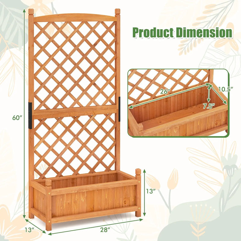 60 Inch Tall Raised Garden Bed with Diamond Lattice Trellis and Drainage Holes by DirectDeals