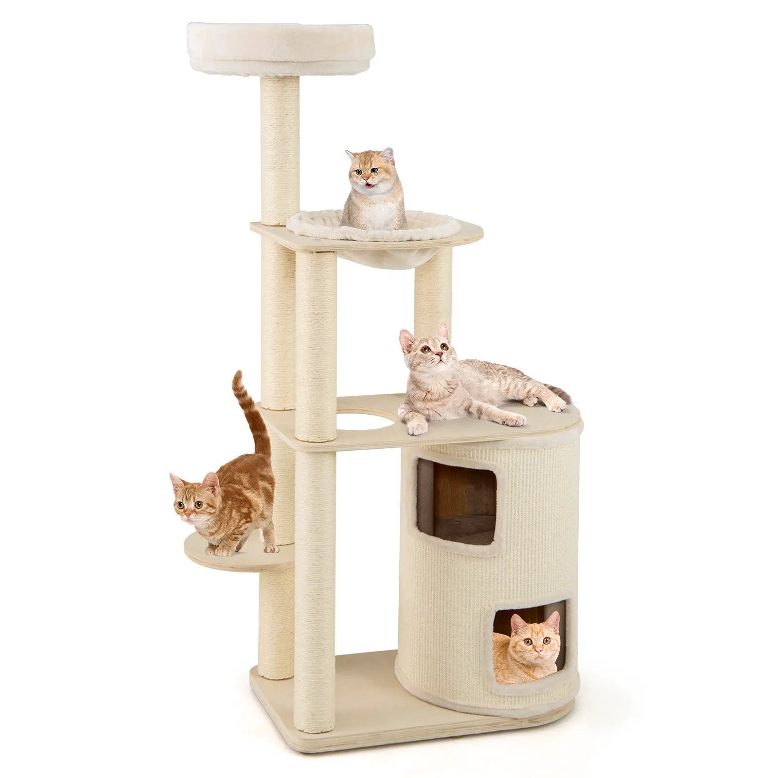60 Inches Tall Cat Tree with 2-Story Condo and Sisal Scratching Posts-Natural by DirectDeals
