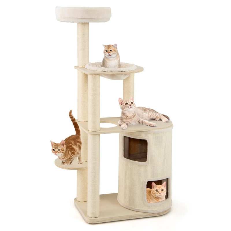 60 Inches Tall Cat Tree with 2-Story Condo and Sisal Scratching Posts-Natural by DirectDeals