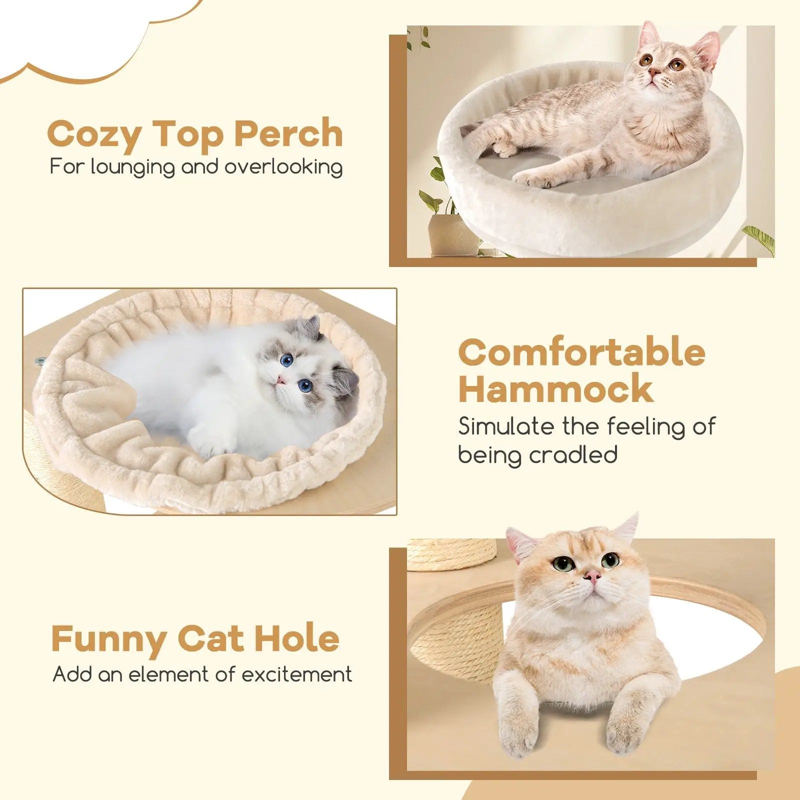 60 Inches Tall Cat Tree with 2-Story Condo and Sisal Scratching Posts-Natural by DirectDeals