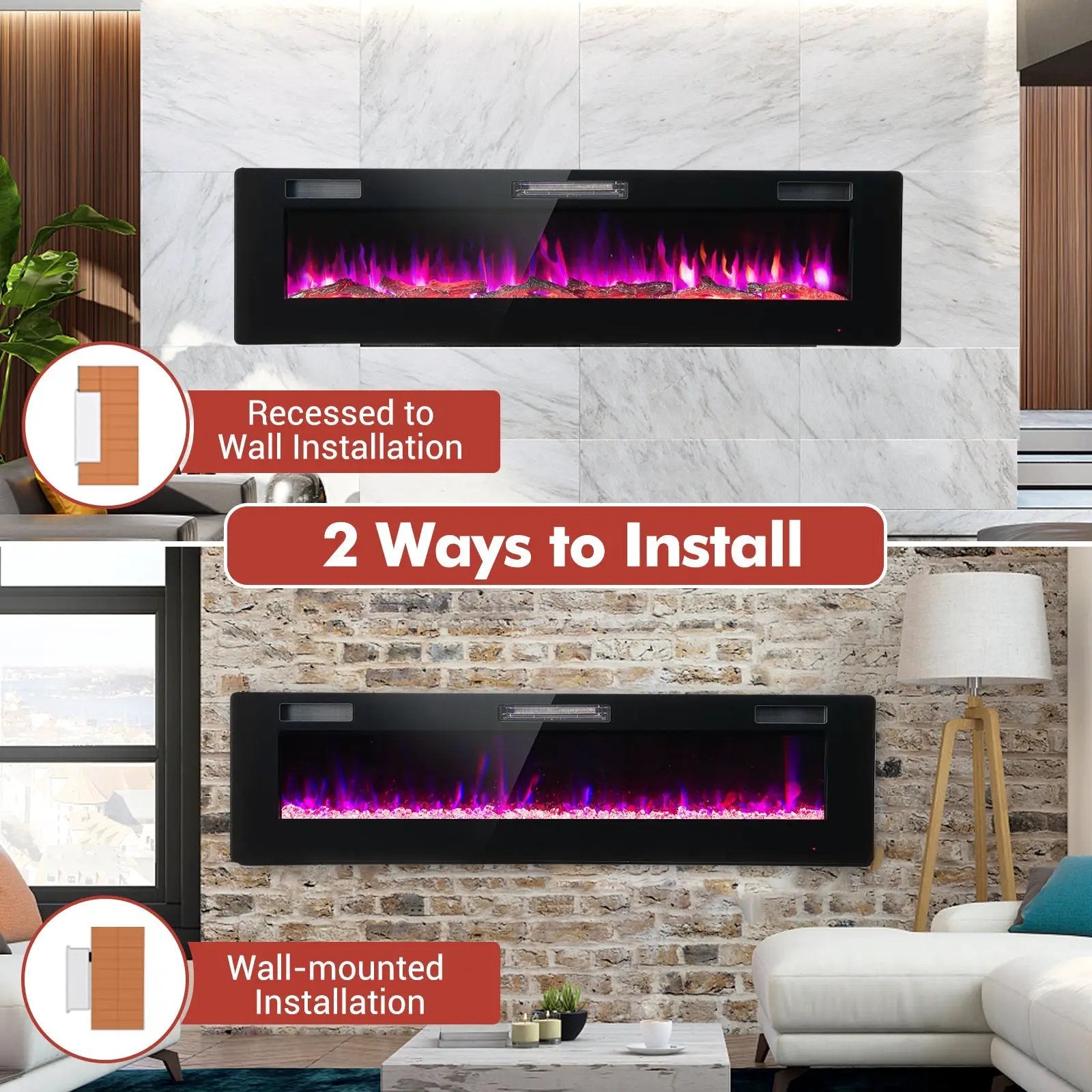 60 Inches Ultra-thin Electric Fireplace with Remote Control and Timer Function by DirectDeals