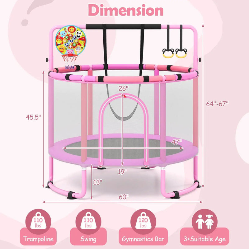 60-Inch Kids Trampoline with Adjustable Gymnastics Bar by DirectDeals