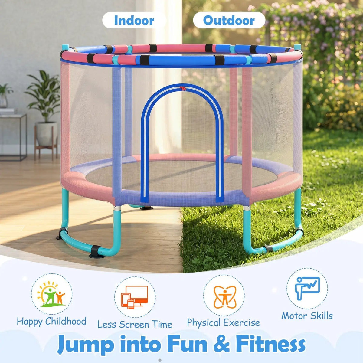 60-Inch Kids Trampoline with Adjustable Gymnastics Bar by DirectDeals