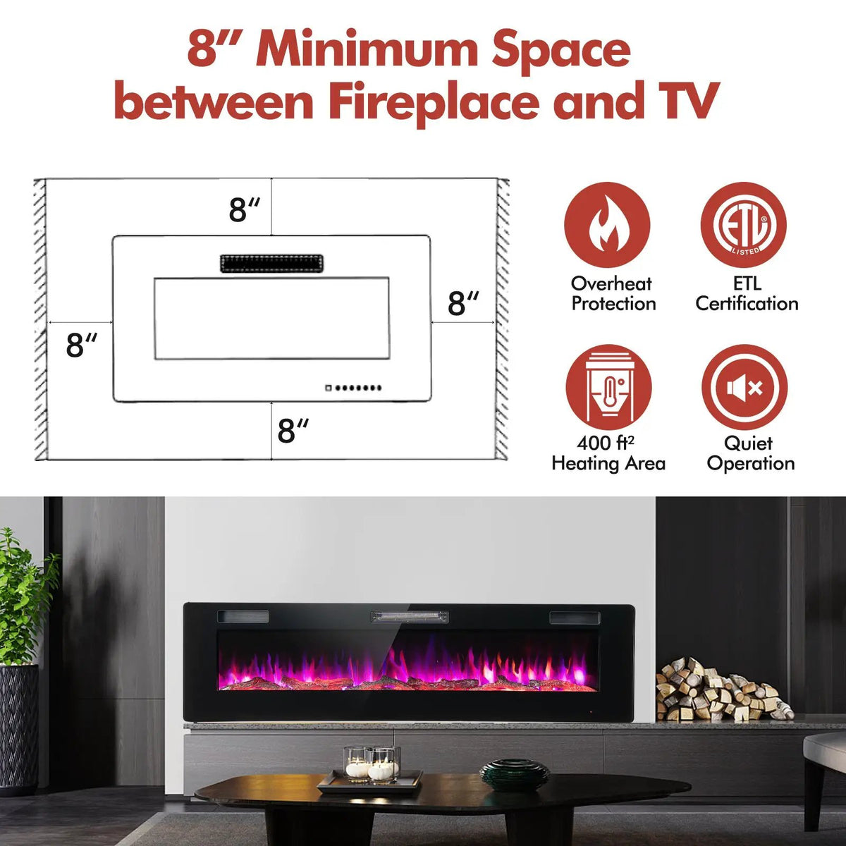 60 Inches Ultra-thin Electric Fireplace with Remote Control and Timer Function by DirectDeals