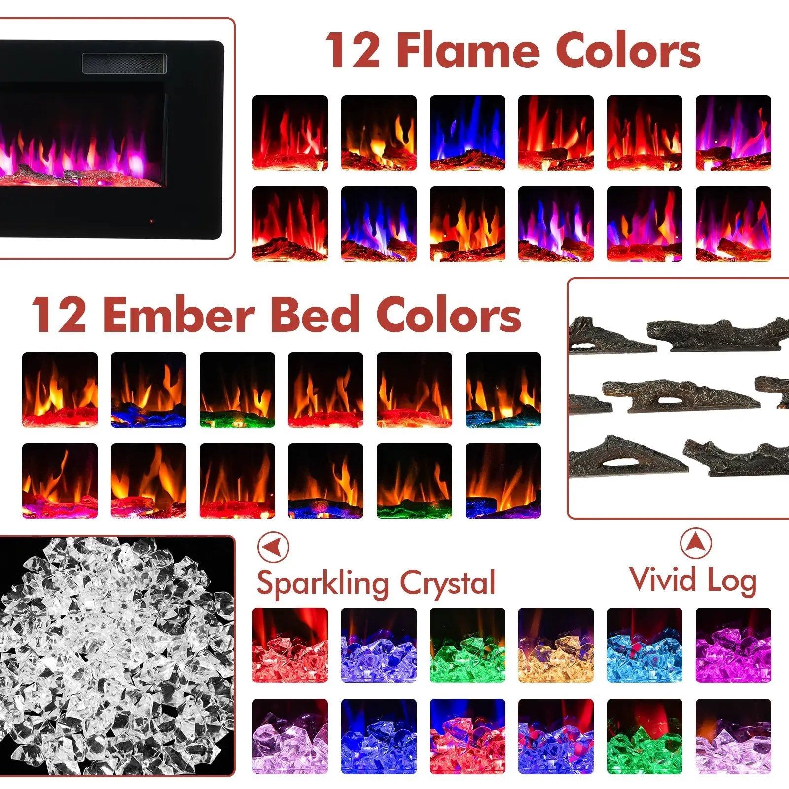60 Inches Ultra-thin Electric Fireplace with Remote Control and Timer Function by DirectDeals