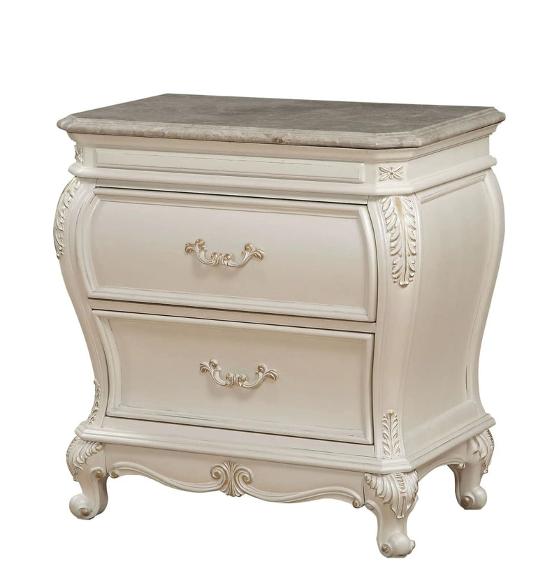 Chantelle - Nightstand With Granite Top - White by HouseOfZazla