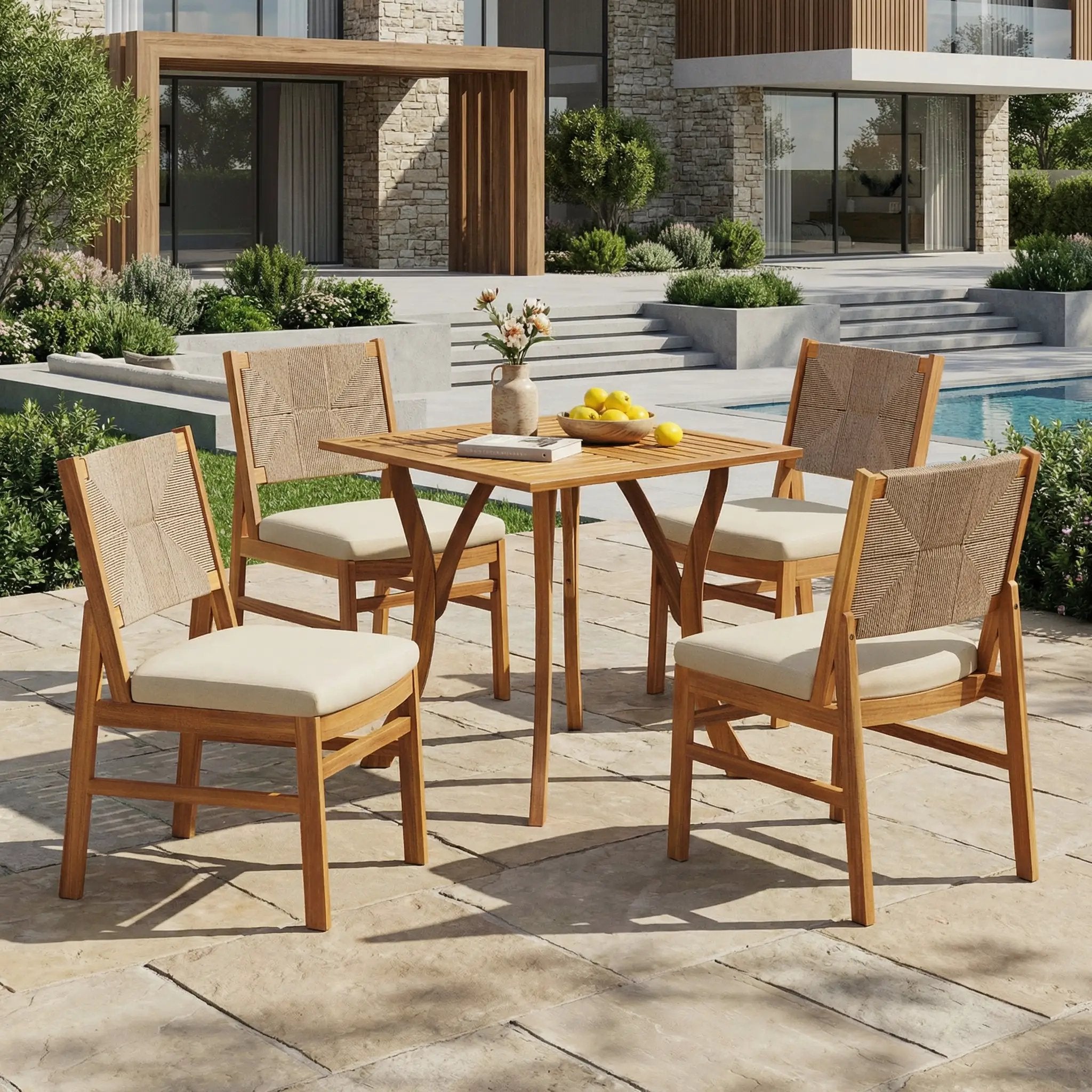 5 Piece Acacia Wood Outdoor Patio Dining Set by HouseOfZazla