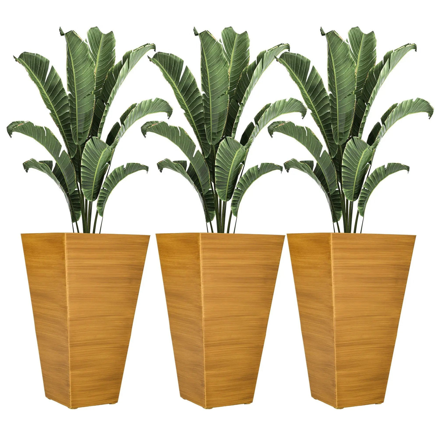 Outsunny - Outdoor Planters (Set of 3) Large Taper Planters With Drainage Holes And Plug, Faux Wood Plastic Flower Pots For Outdoor, Indoor, Garden, Patio by HouseOfZazla