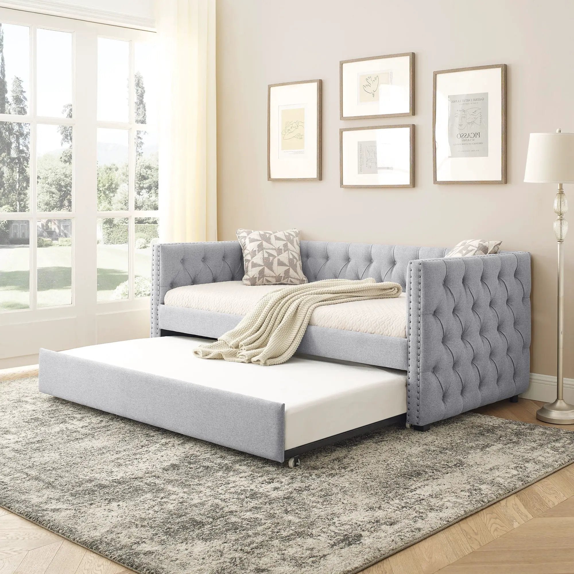 Inspired Upholstered Daybed With Trundle, Button Tufted by HouseOfZazla