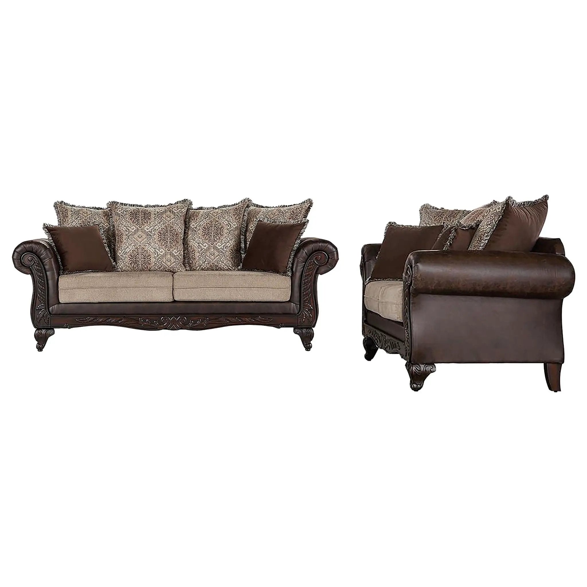 Elmbrook 2-piece Upholstered Rolled Arm Sofa Set Brown by Unique Piece Furniture