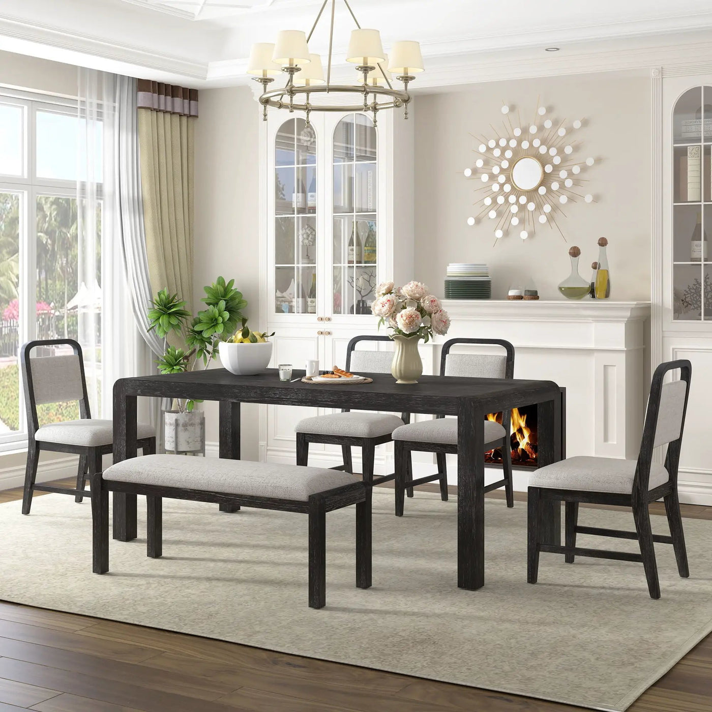 Extendable Dining Table Set With 4 Upholstered Chairs And 1 Bench by HouseOfZazla