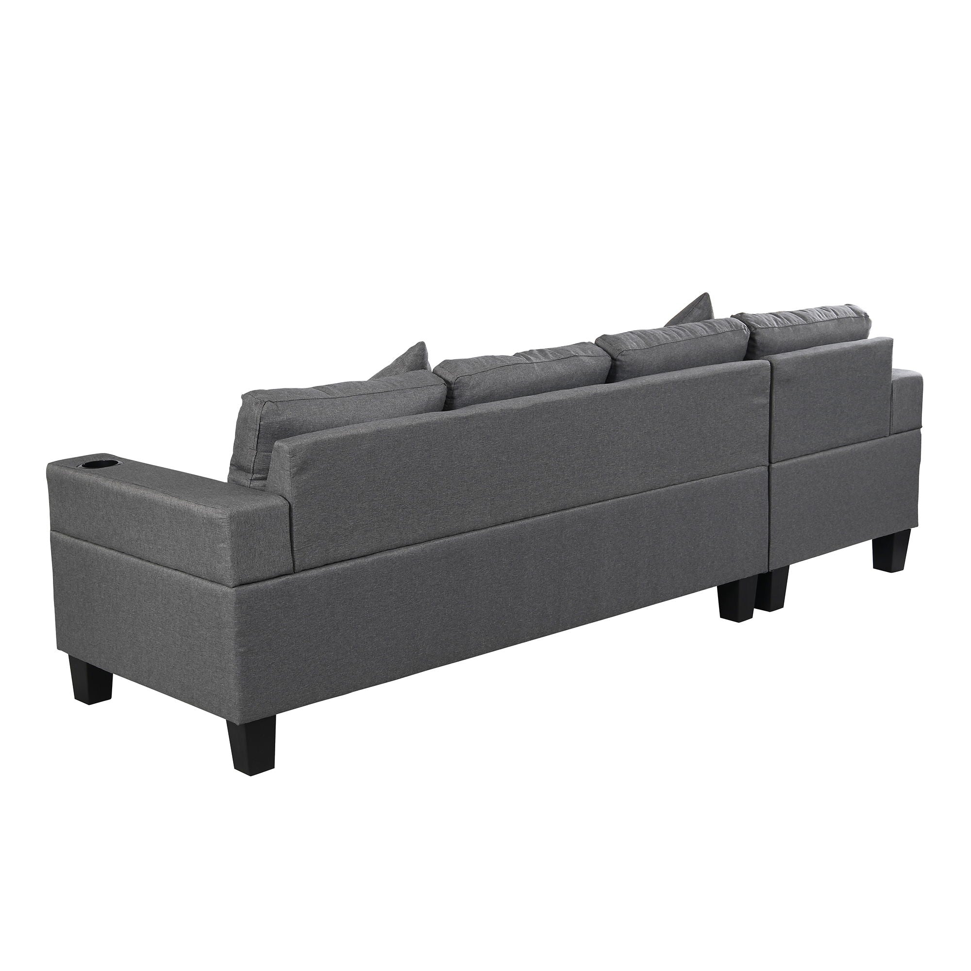 Modern Sectional Sofa Set With L Shape Chaise Lounge, Cup Holder, 4 Seat - Gray by HouseOfZazla