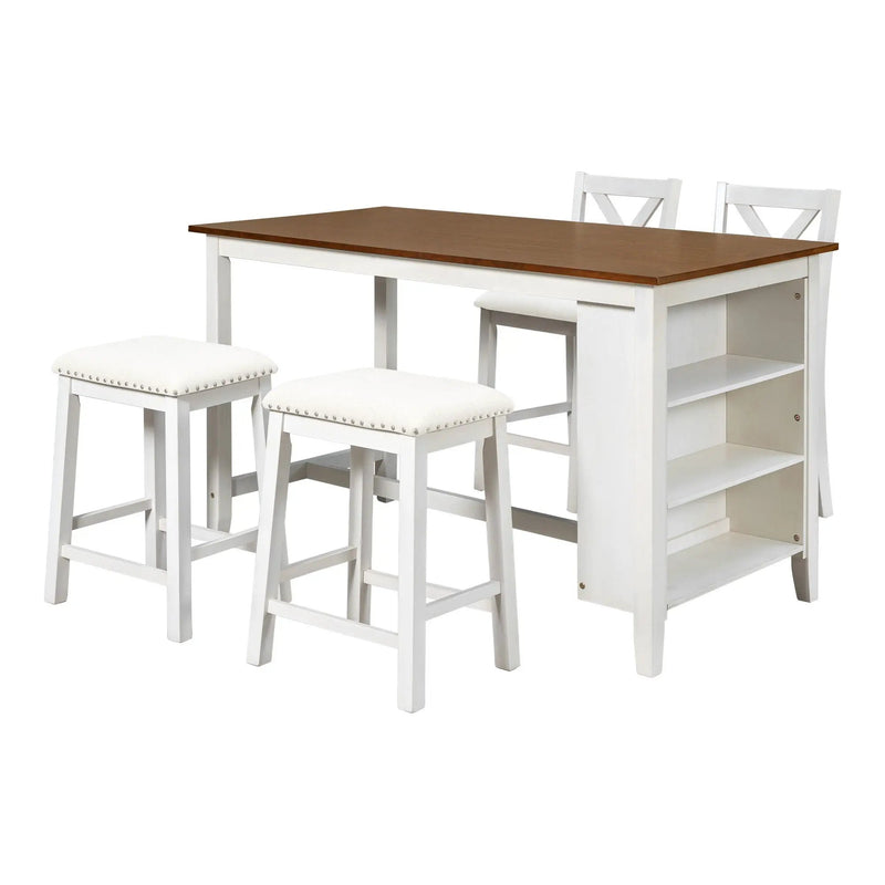 5 Pieces Counter Height Rustic Farmhouse Dining Room Wooden Bar Table Set With 2 Stools And 2 Chairs by HouseOfZazla