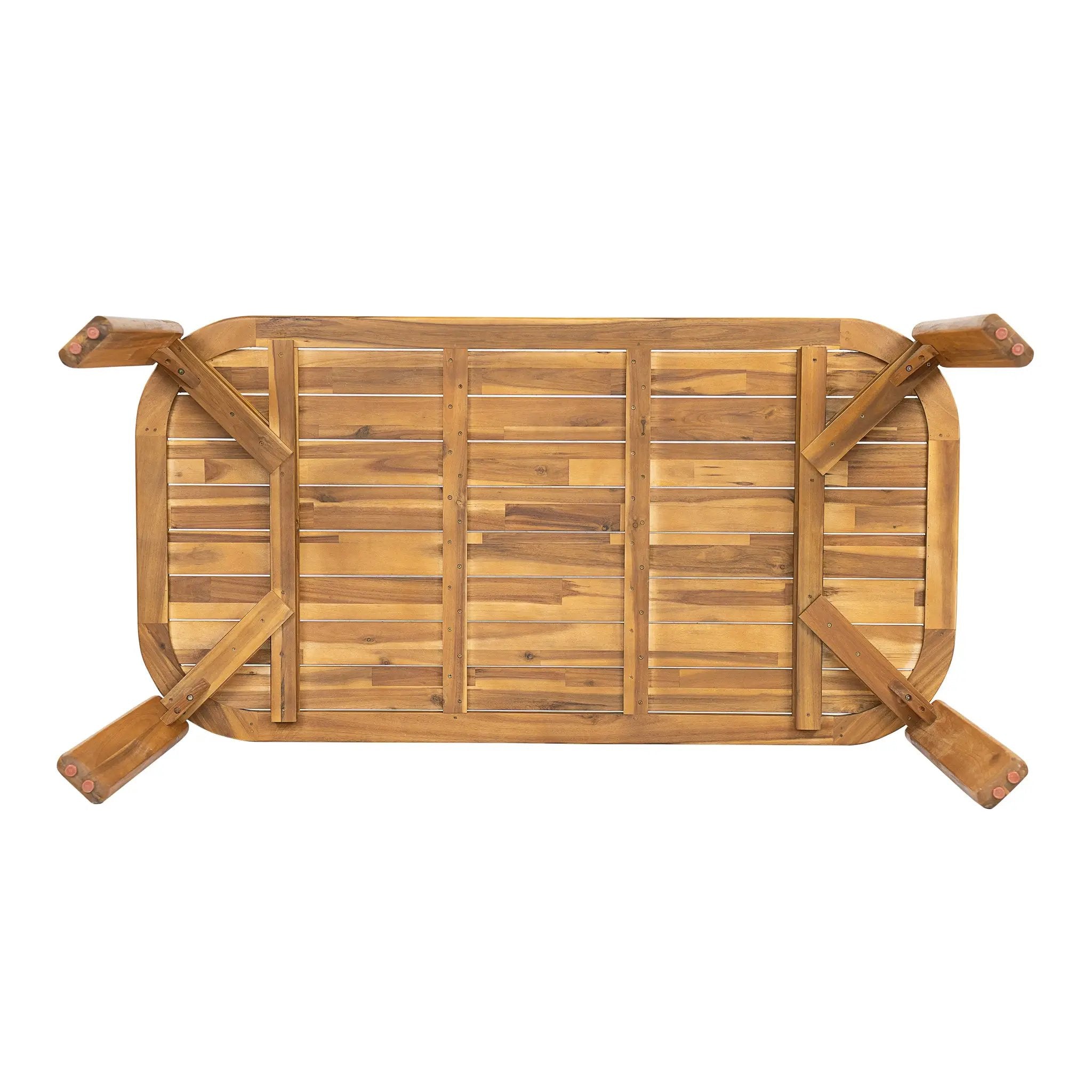 Kaja Outdoor Acacia Wood Dining Table, Teak Finish with Slat Design by HouseOfZazla