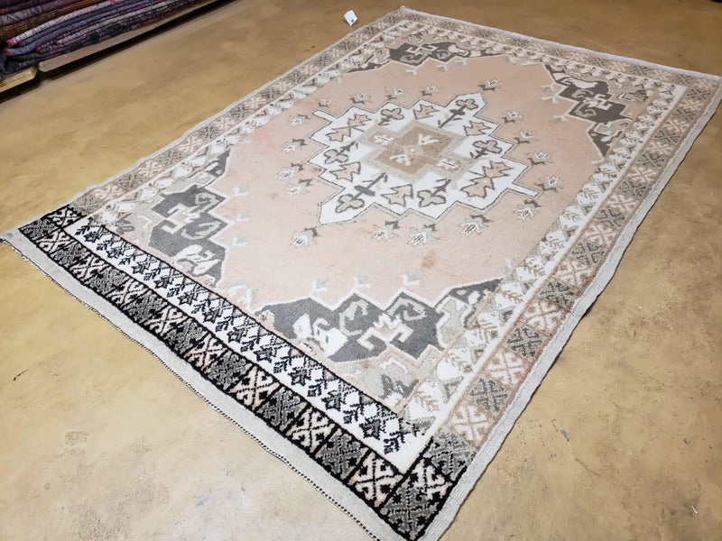 Antique Moroccan Rug 5x7 Tribal Carpet, Hand-Knotted Soft Wool Pile, 5 x 7 Area Rug, Berber Rug, Geometric Open Field Medallion, Pink Ivory by Jewel Rugs