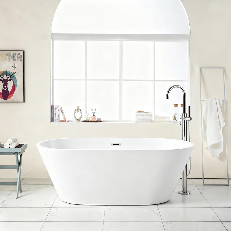 Gloss Freestanding Bathtub With Drain, Stand Alone Soaking Tub by HouseOfZazla