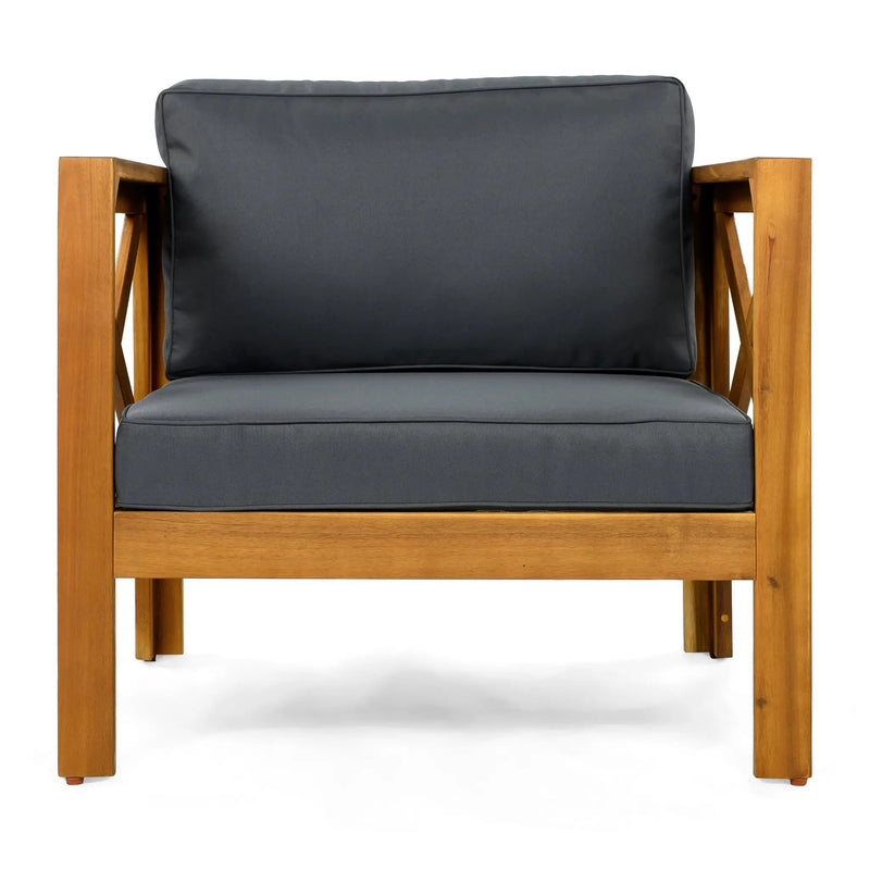 Outdoor Acacia Wood Club Wooden Armchair with Cushions (Set of 4) by HouseOfZazla