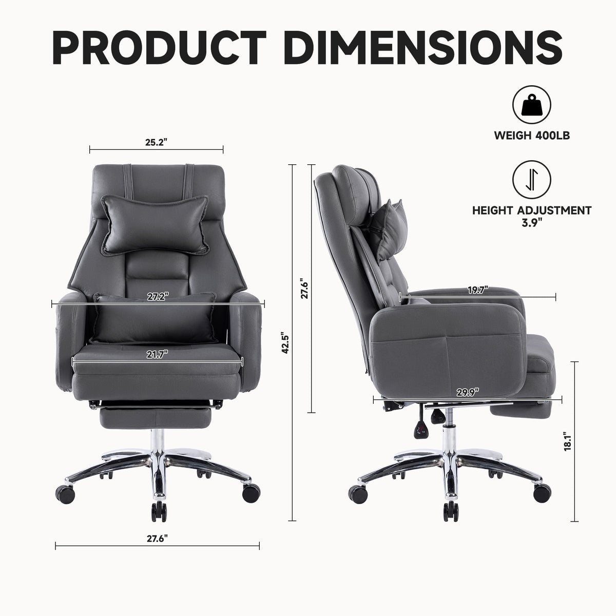 Swivel Ergonomic Office Chair with Lumbar Support and Reclining Back - Dark Grey, photo 10 of 10