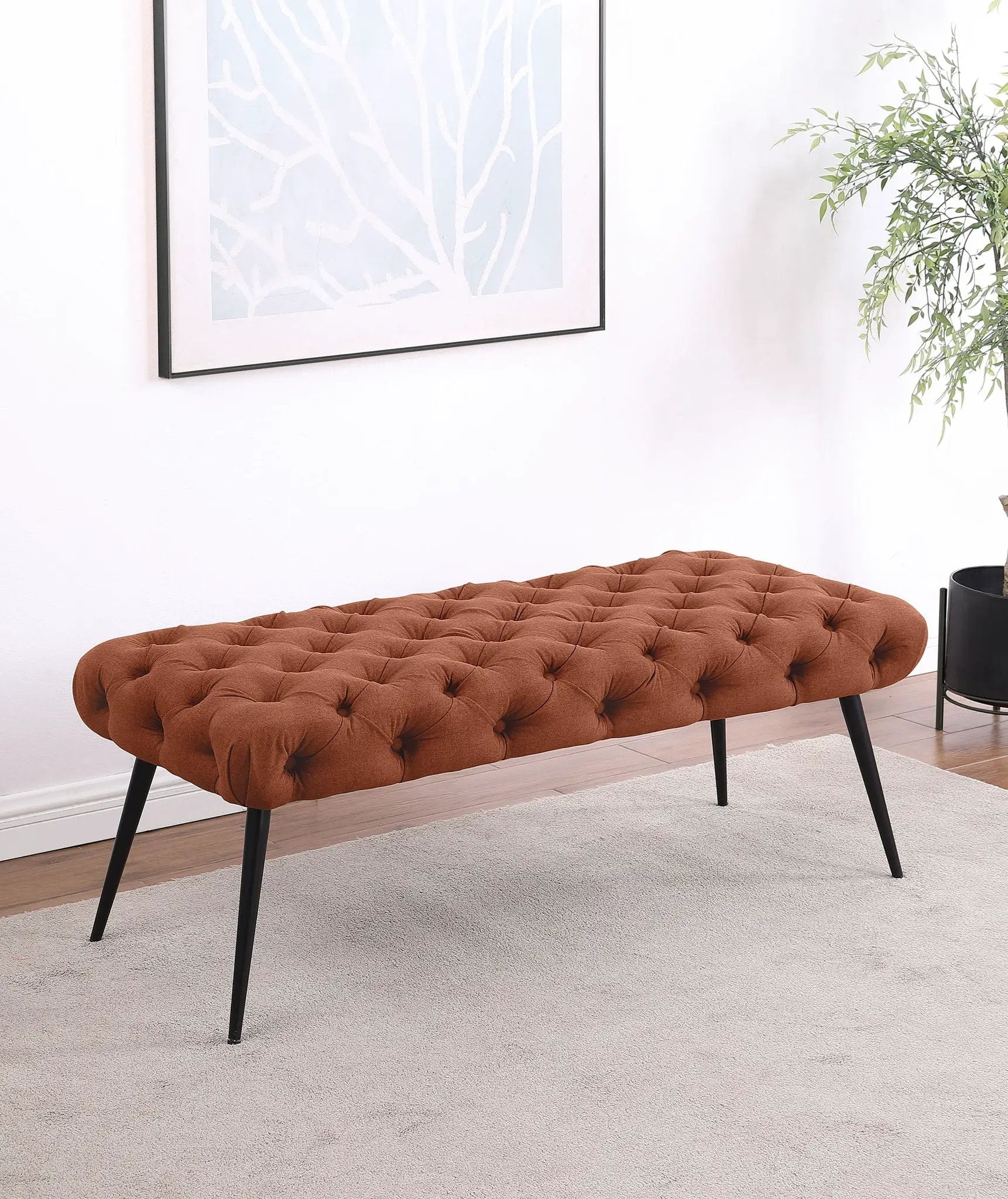 Ella Upholstered Tufted Bench Metal Legs Rust by Unique Piece Furniture