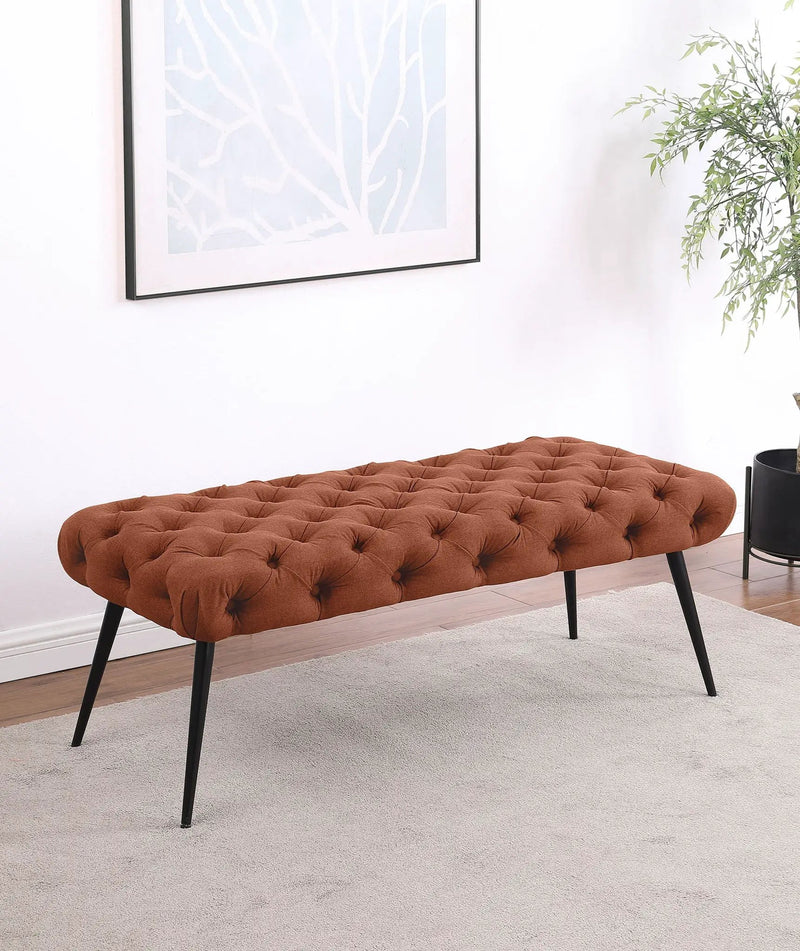 Ella Upholstered Tufted Bench Metal Legs Rust by Unique Piece Furniture