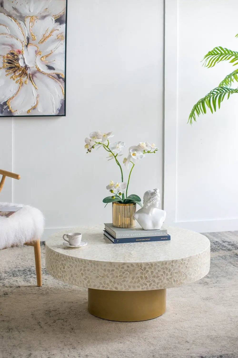 Unique Capiz Coffee Table & Pedestal Base by Unique Piece Furniture