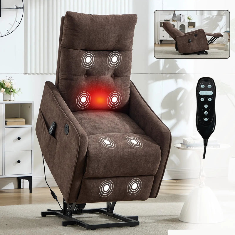 Brown Chenille Single Motor Power Lift Recliner Chair by HouseOfZazla