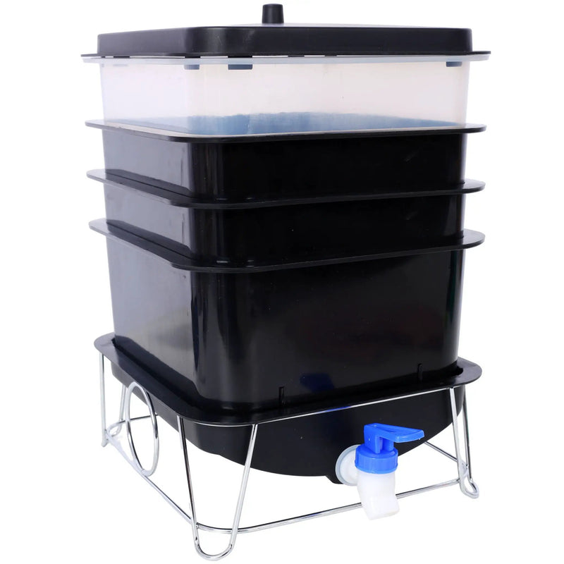 Durable Worm Farm Composting Bin With 4 Tray System For Food Waste Recycling Plastic - Black by HouseOfZazla