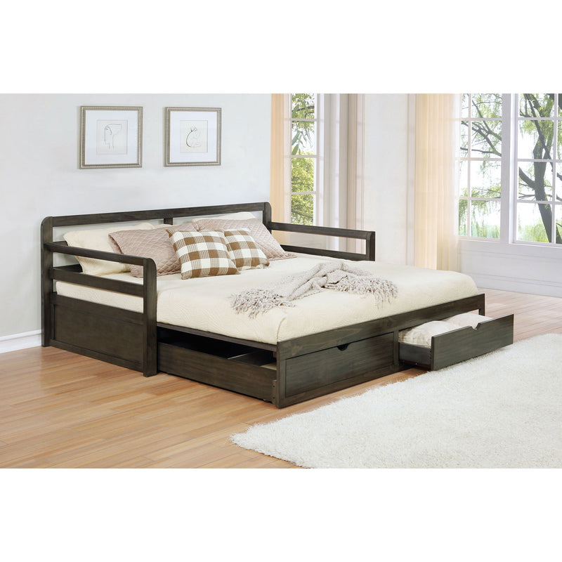 Twin Long 2 Drawer Daybed With Extendable Trundle, Storage Drawers, Fits Standard Mattress - Gray by HouseOfZazla