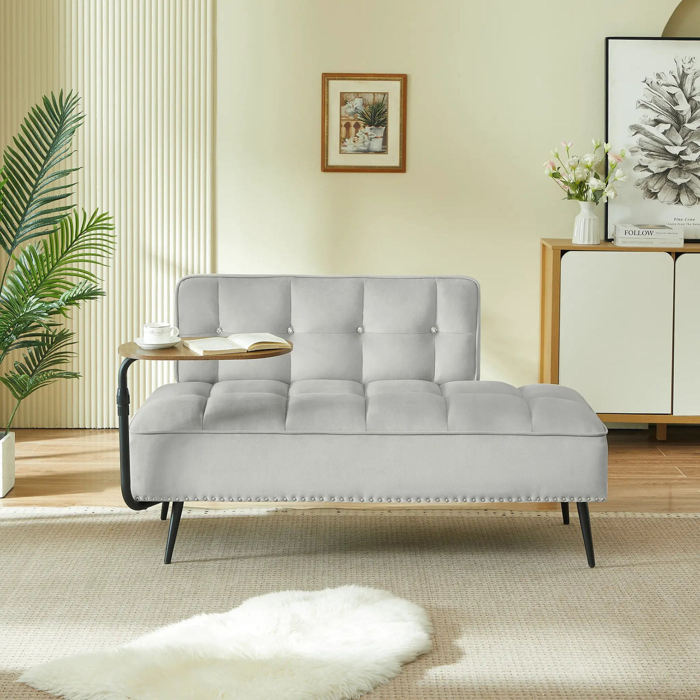 54-Inch Modern Two-Seater Velvet Sofa with Rotating Table by HouseOfZazla