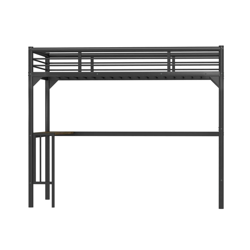 Twin Metal Loft Bed With Desk, Ladder And Guardrails, Bookdesk Under Bed - Black by HouseOfZazla