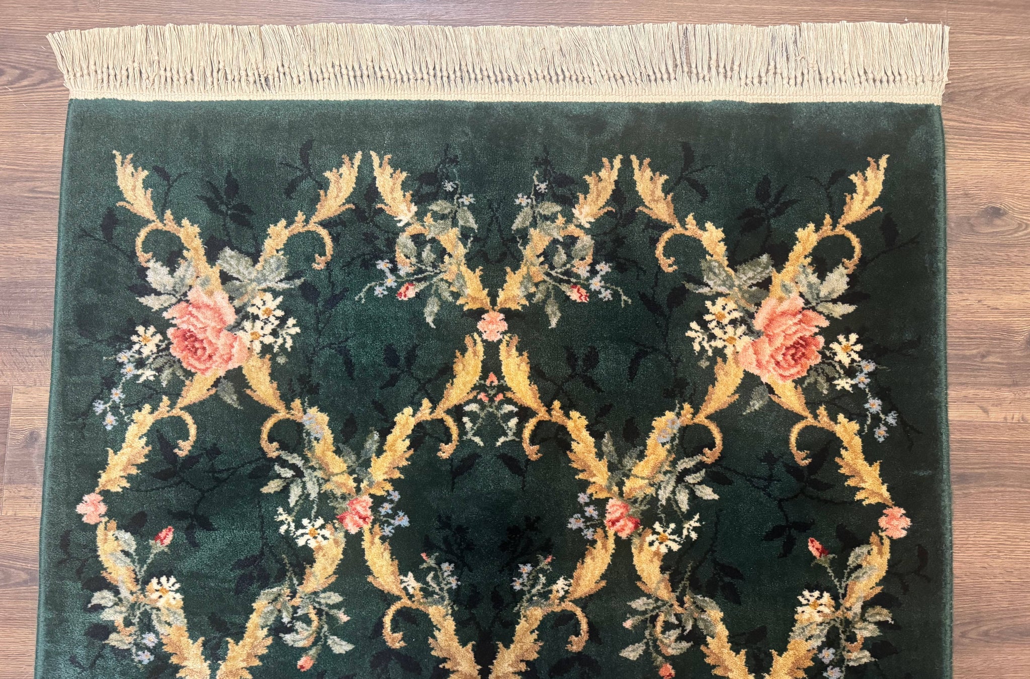 Karastan Garden of Eden Rug 4x6, Green Savonnerie 509/1733, Original Discontinued Vintage Karastan Carpet by Jewel Rugs