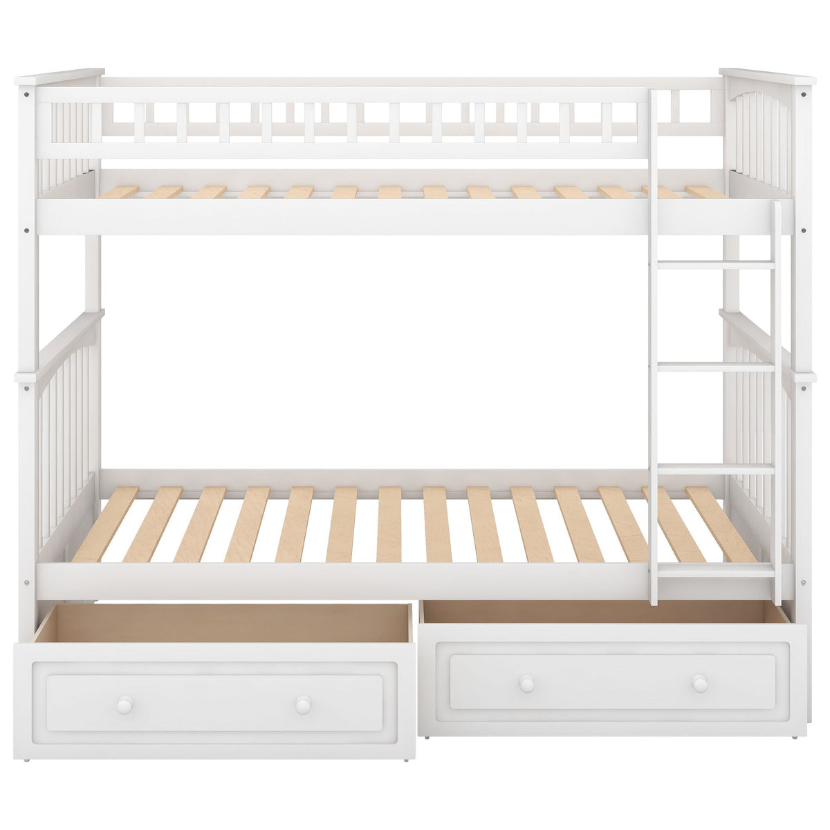 Twin Over Twin Bunk Bed with Drawers - Convertible, Solid Pine Wood - White or Dark Gray, photo 7 of 16