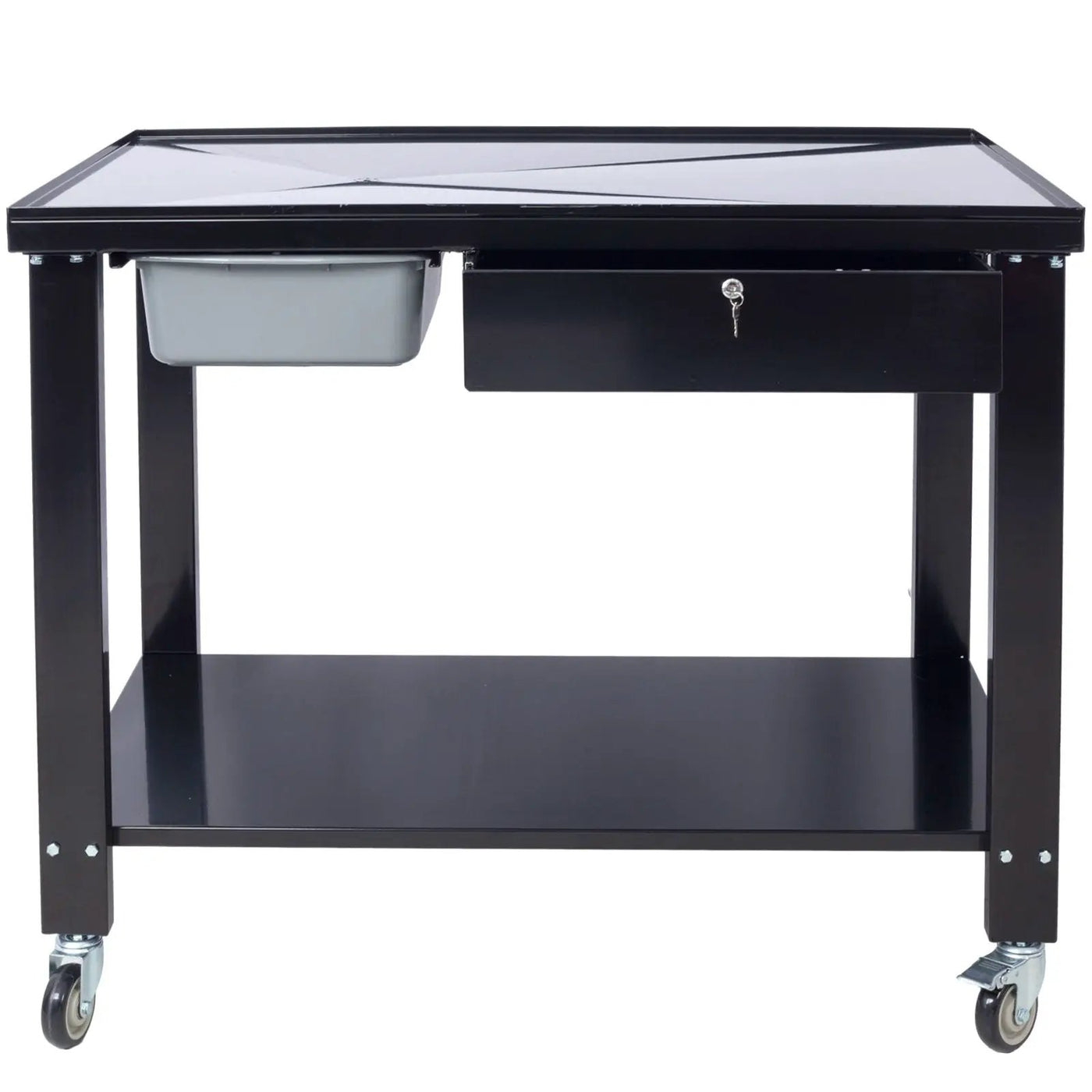 Transmission Teardown Work Station 1 / 2 Ton Capacity Sloping Drain Table Locking Drawer Removable Drain Basin Full-Width Lower Shelf Four 4" Caster Wheels by HouseOfZazla