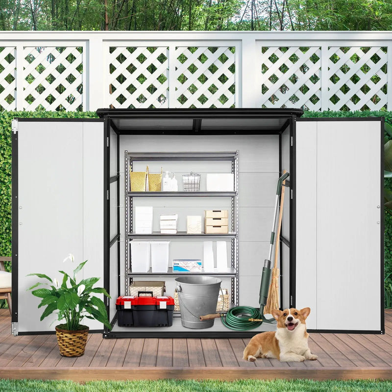 5X3Ft Outdoor Storage Shed Waterproof Resin Cabinet With Lockable Doors For Bikes And Patio Furniture - Black by HouseOfZazla