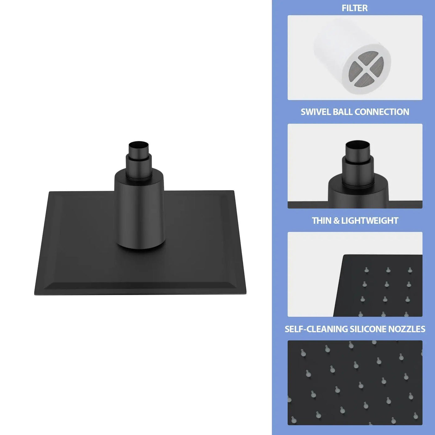 Ultra Thin 8" Square Rain Shower Head 304 Stainless Steel, Wall / Ceiling Mounted by HouseOfZazla